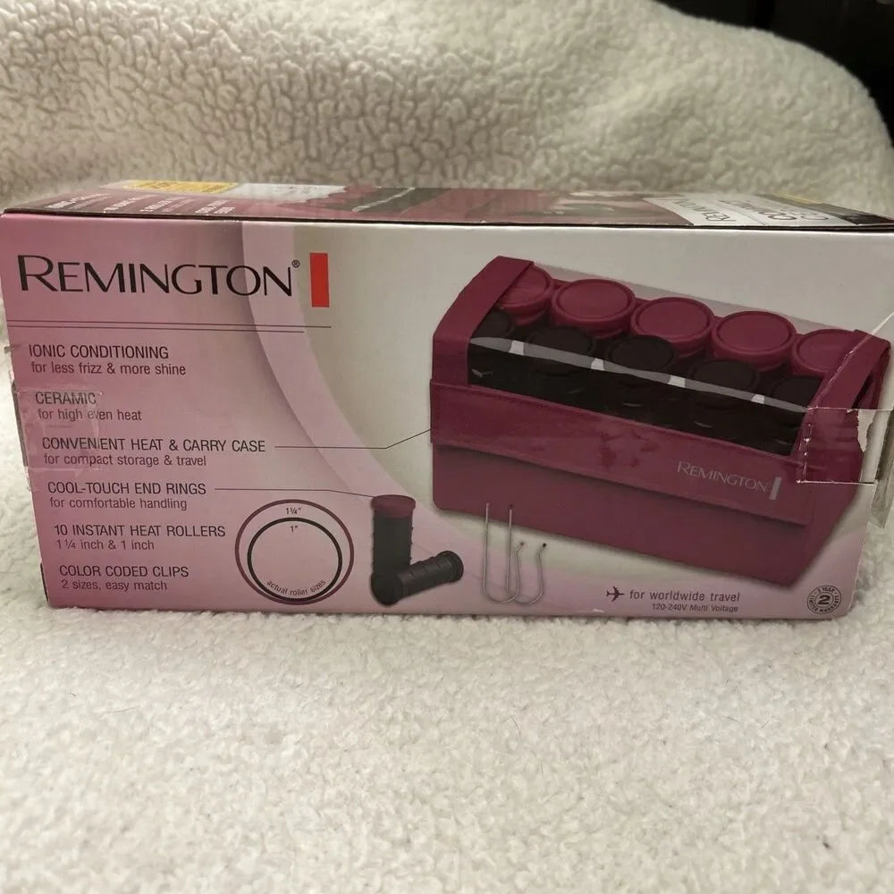 Remington Compact Ceramic Hot Rollers 10 Ionic Rollers‎ J-Clips Travel Case